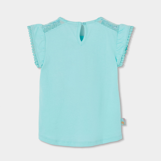 T-shirt Infantil Azul Turquesa com Estampado Verão e Aplicações – Confortável e Fresca