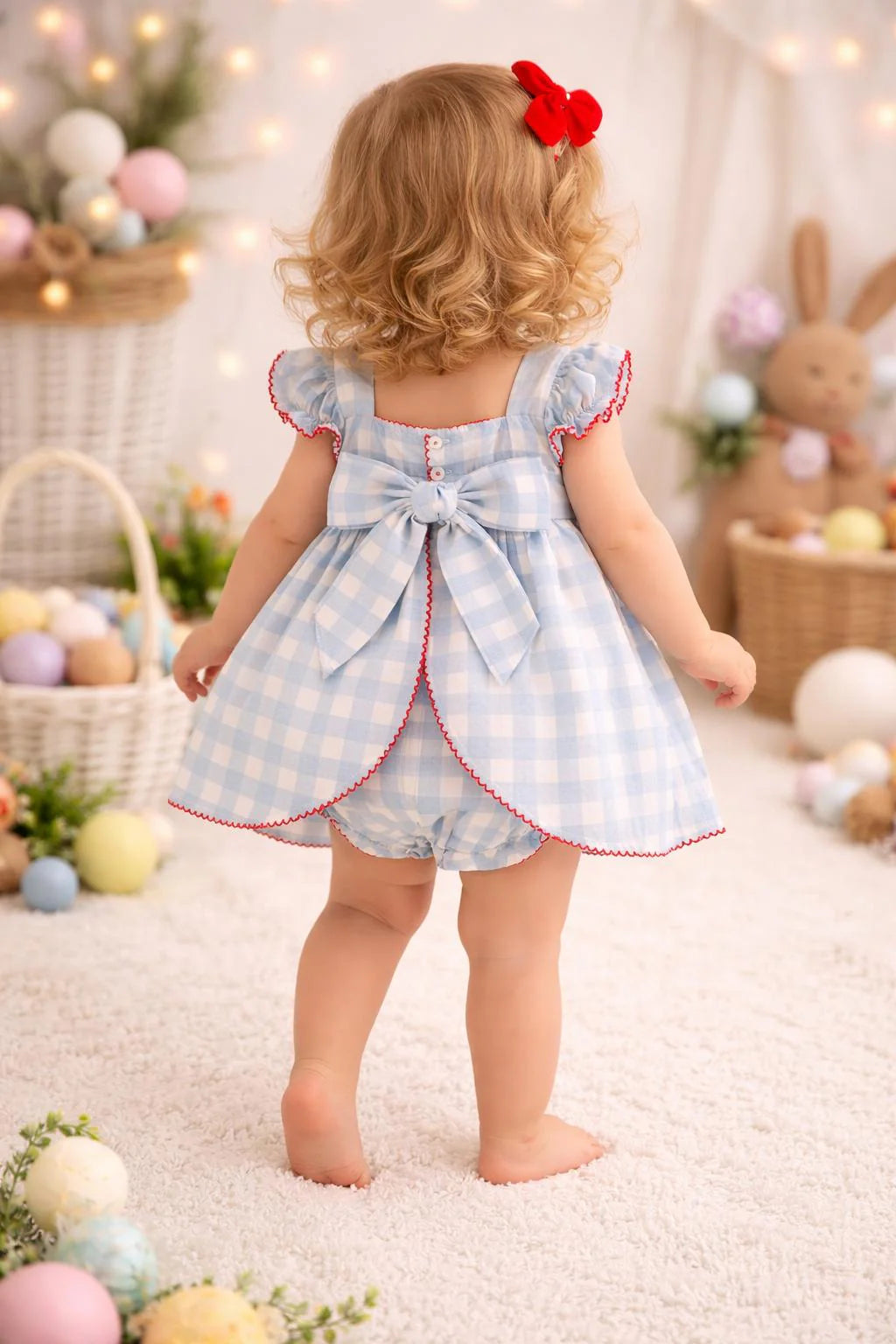Vestido com Tapa Fraldas em Algodão Bebé Menina Vichy