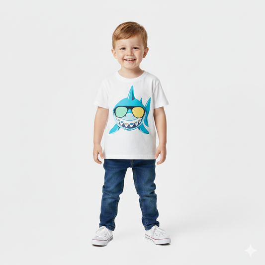 T-shirt manga curta com Estampado de Tubarão