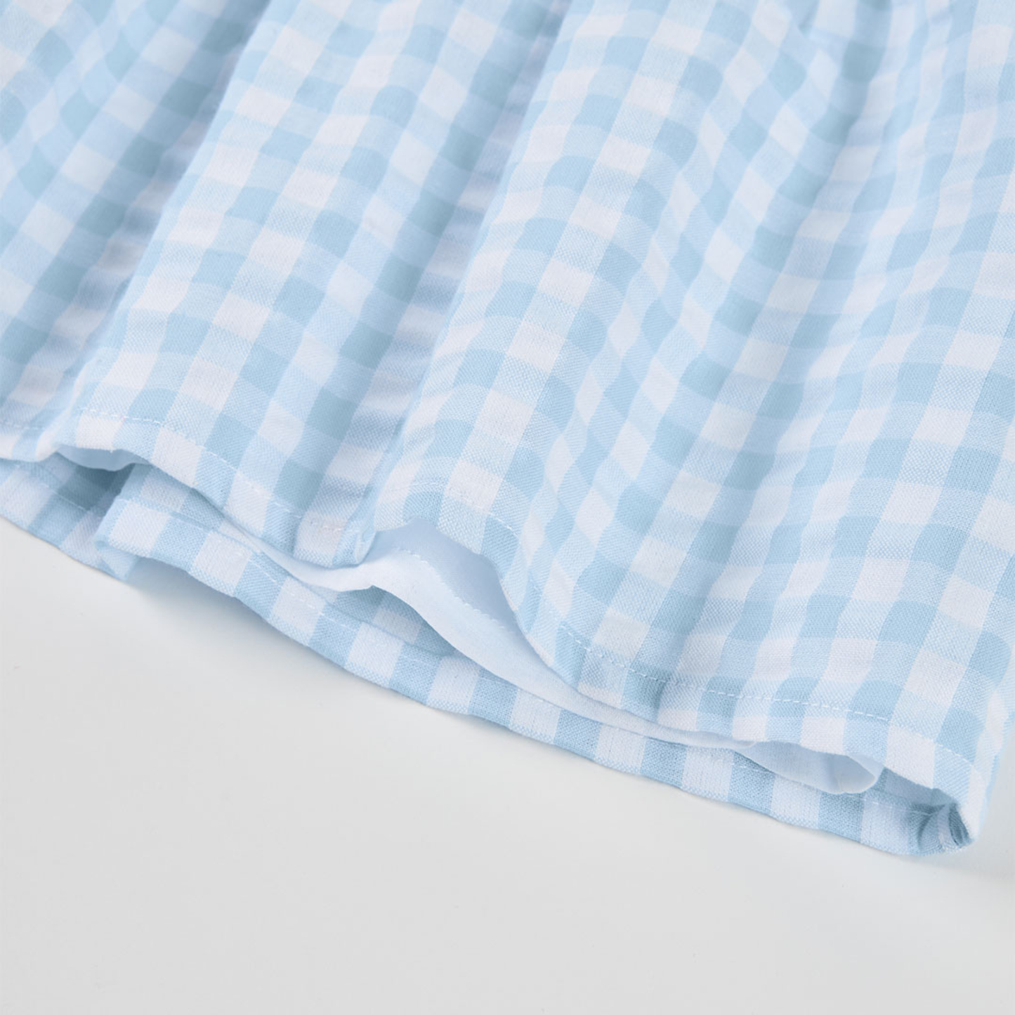 Vestido Vichy Azul com Flores e Tapa-fraldas