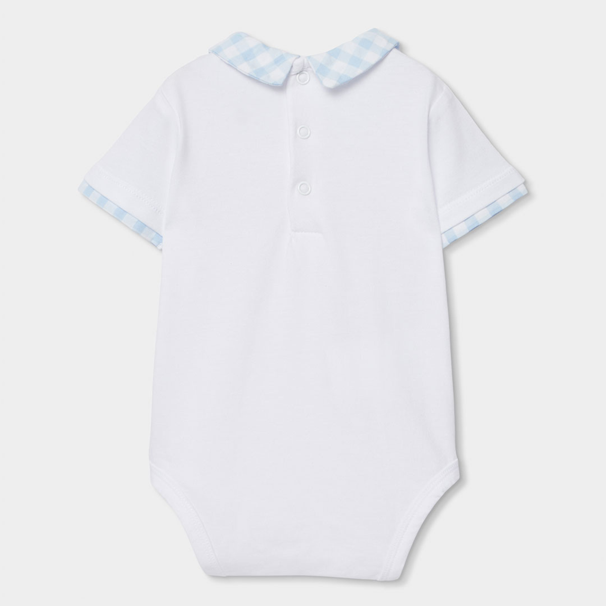 Conjunto de Jardineiras Vichy Azul e Branco e Body