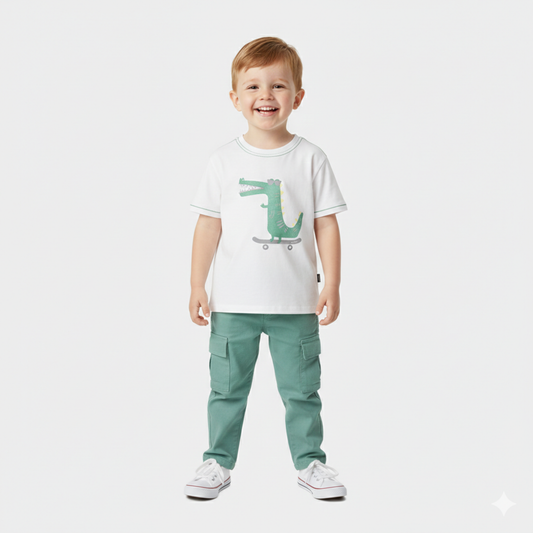T-shirt com Estampado de Crocodilo