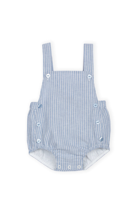 Conjunto Algodão Riscas Bebé Menino 2pc - Branco e Azul