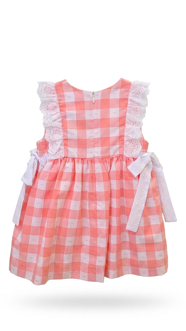 Vestido com Padrão Vichy Salmão- Doce de Côco