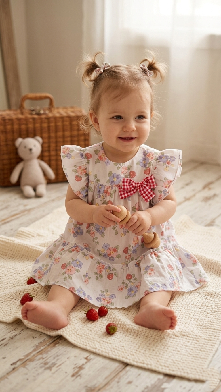 Vestido com Tapa Fraldas com Morangos - Doce de Coco