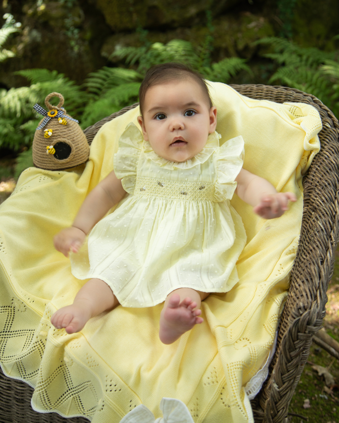 Vestido com Tapa Fraldas Bebé Menina - Amarelo Pastel