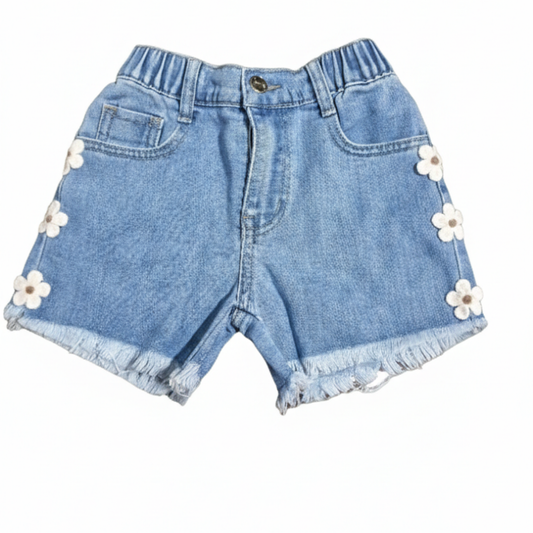 Calções de Ganga com Flores Bordadas para Menina
