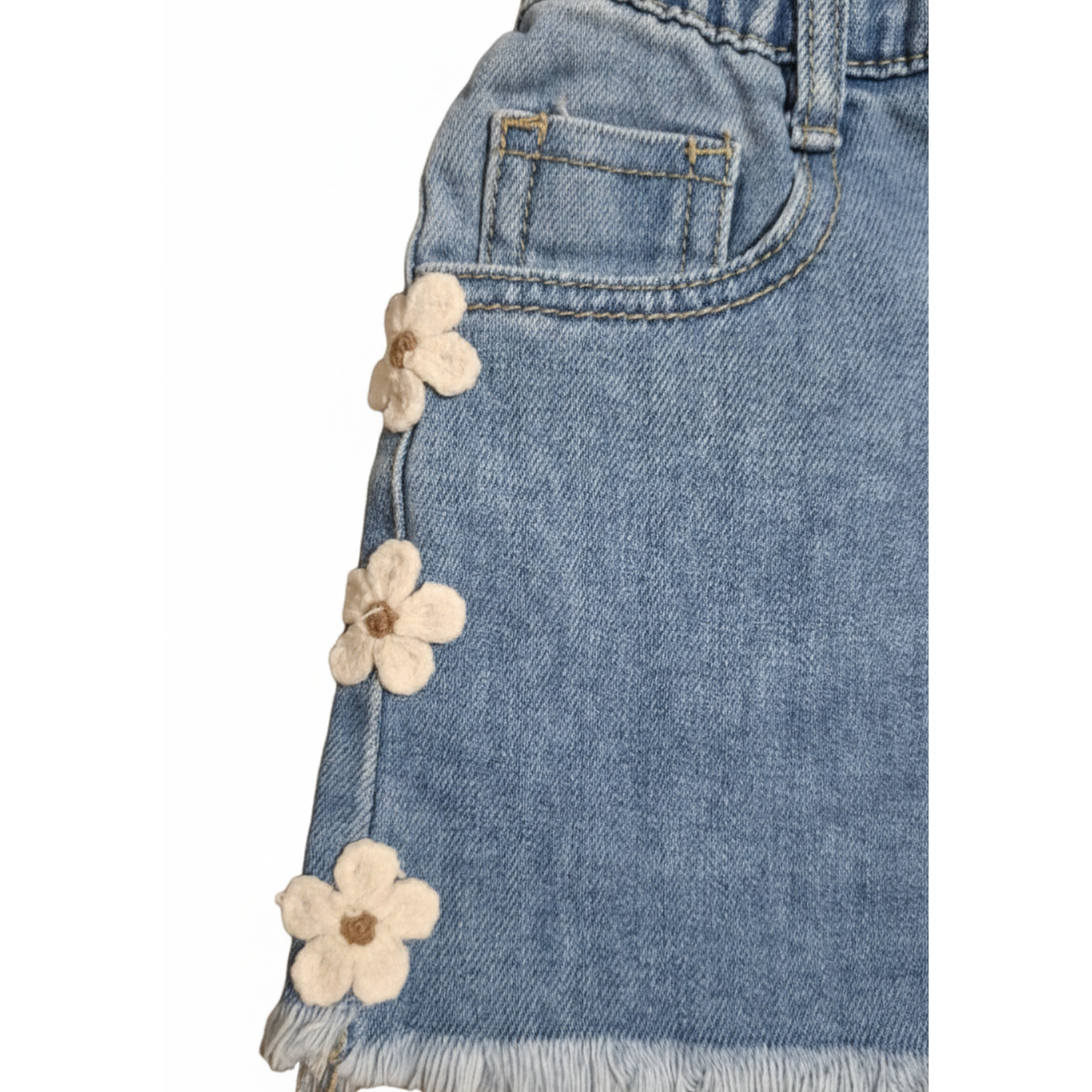 Calções de Ganga com Flores Bordadas para Menina