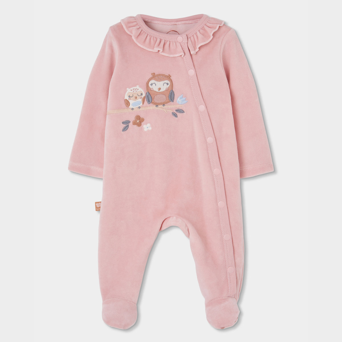 Babygrow Coruja com Gola de Folhos Rosa