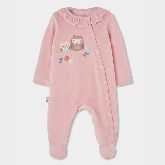 Babygrow Coruja com Gola de Folhos Rosa