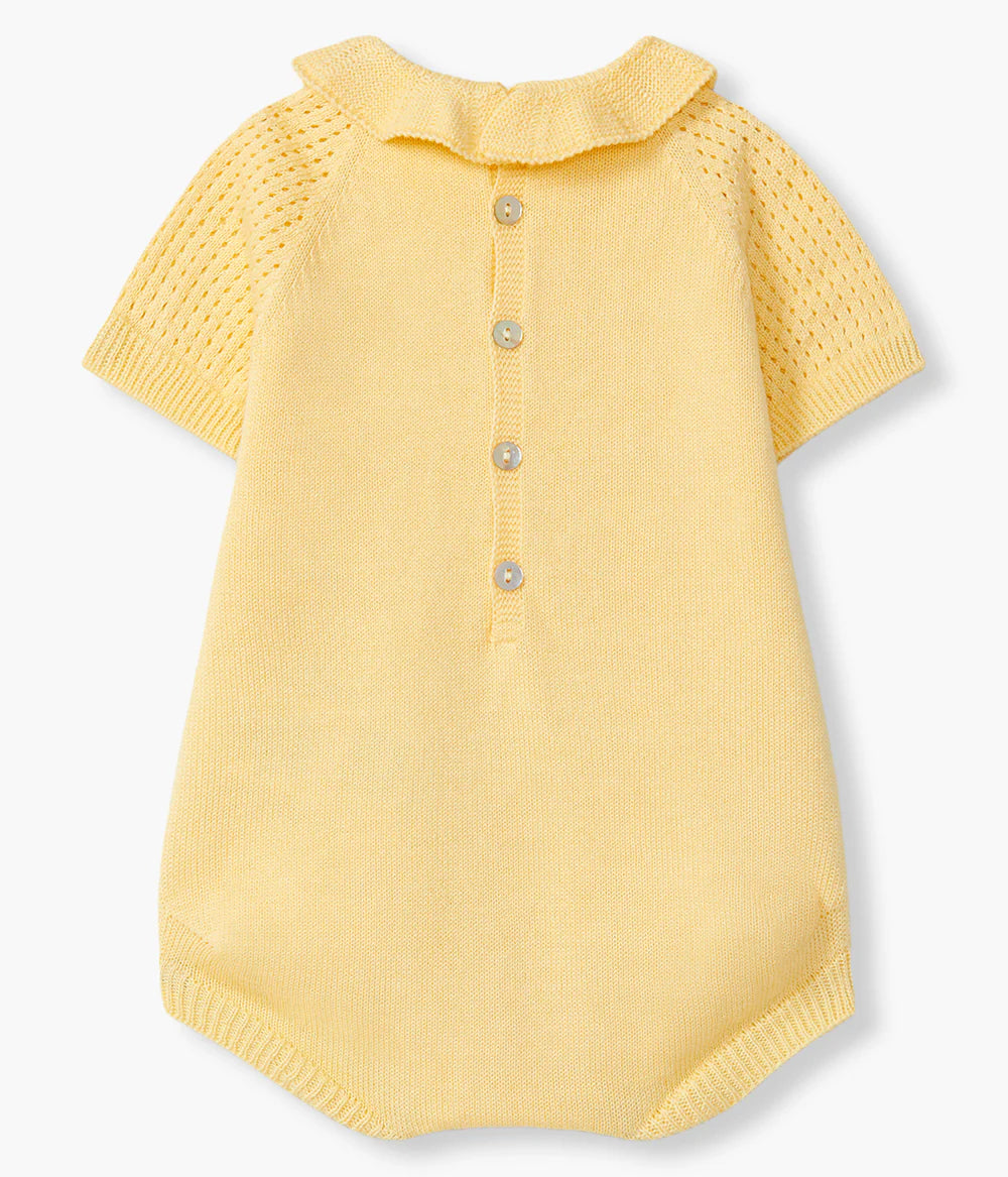 Fofo Malha de Algodão Orgânico Gola Folho Bebé - Amarelo