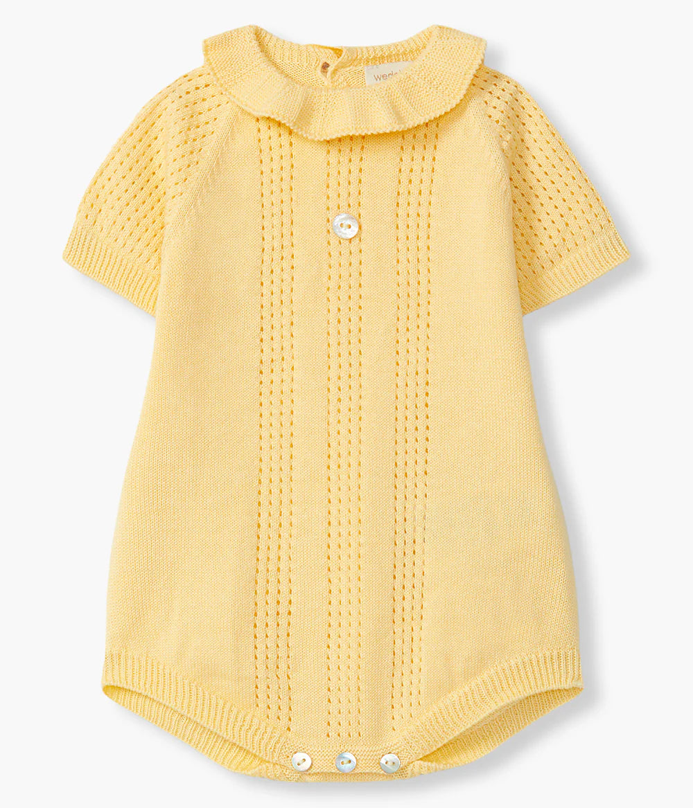 Fofo Malha de Algodão Orgânico Gola Folho Bebé - Amarelo