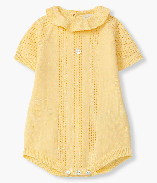 Fofo Malha de Algodão Orgânico Gola Folho Bebé - Amarelo