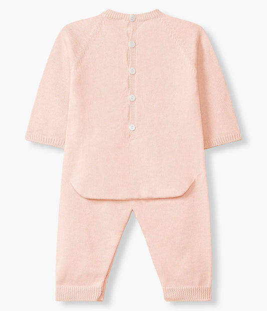 Babygrow Malha Algodão Orgânico Perfurado Bebé Menina - Rosa