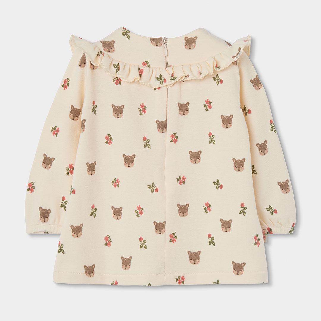 Vestido Cru Estampado Veados e Flores