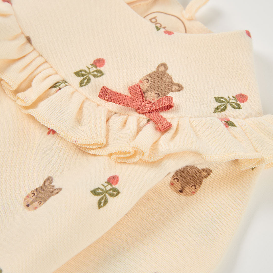 Vestido Cru Estampado Veados e Flores