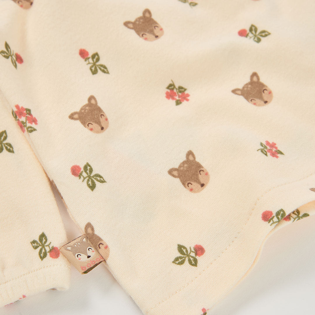 Vestido Cru Estampado Veados e Flores