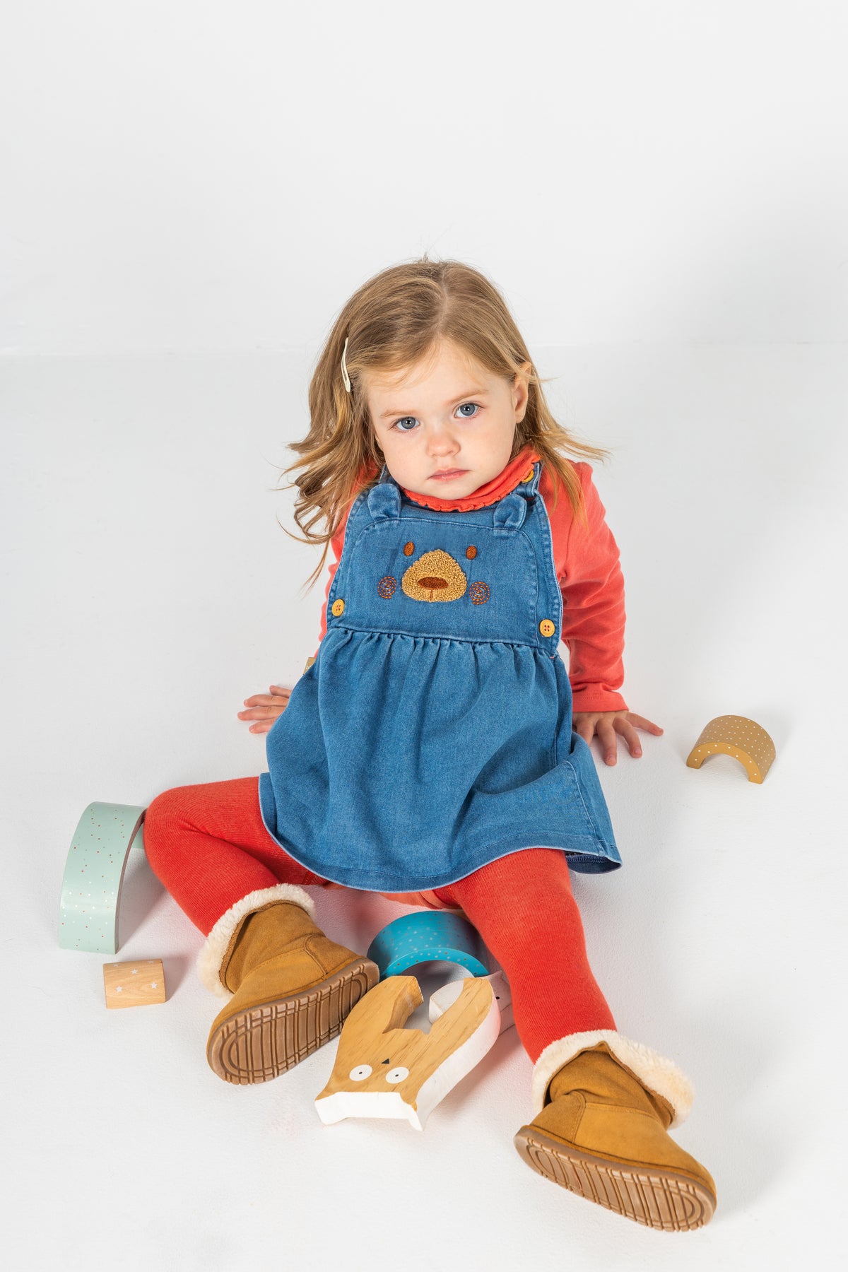 Conjunto de Vestido de Ganga Urso com Body de Gola