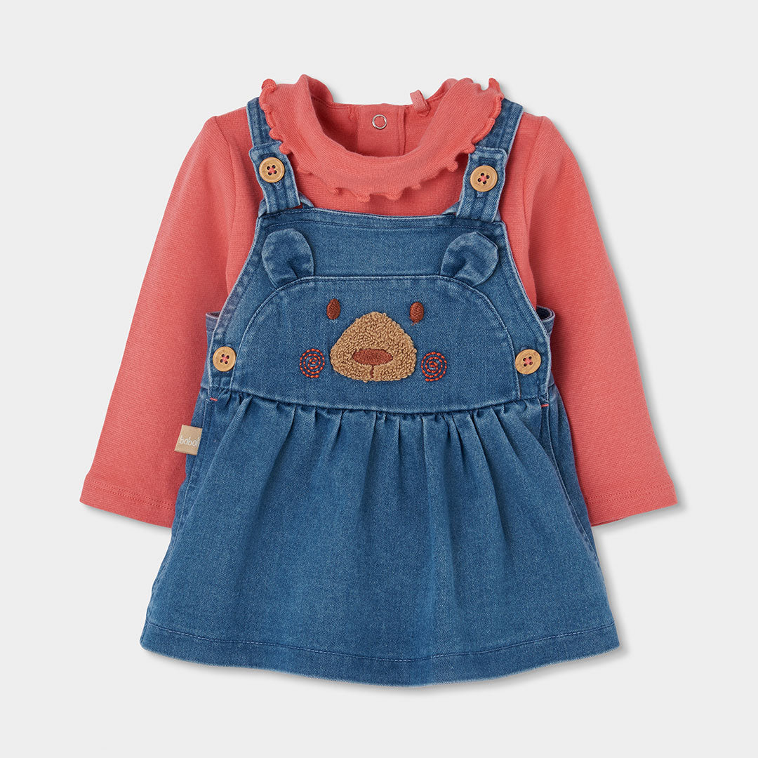 Conjunto de Vestido de Ganga Urso com Body de Gola
