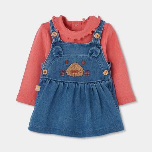 Conjunto de Vestido de Ganga Urso com Body de Gola