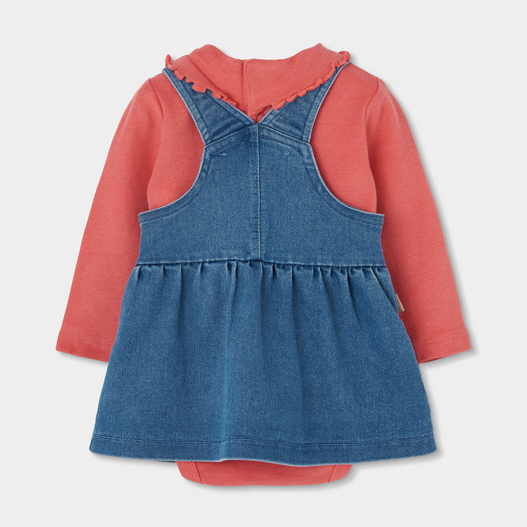 Conjunto de Vestido de Ganga Urso com Body de Gola