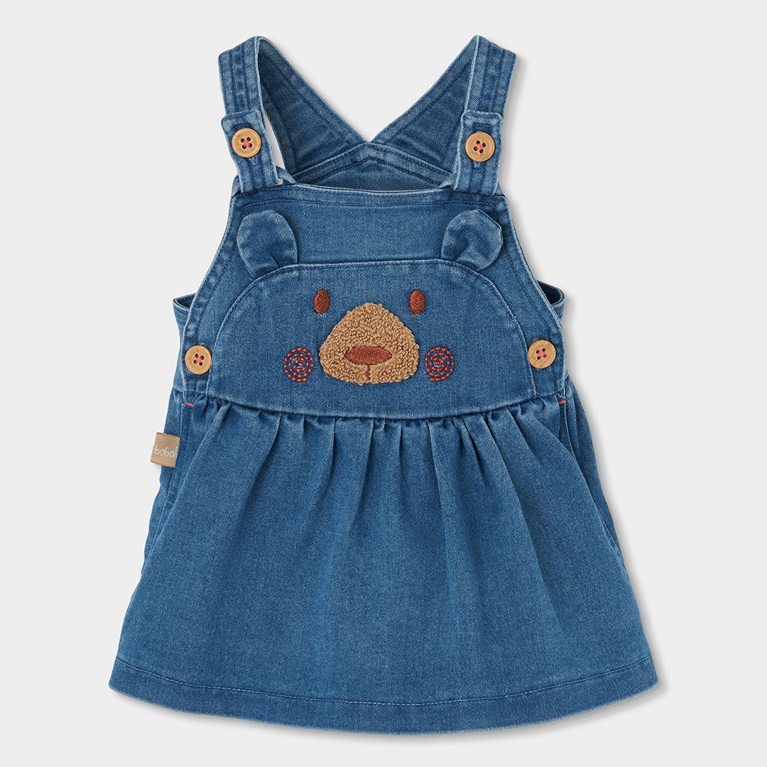 Conjunto de Vestido de Ganga Urso com Body de Gola