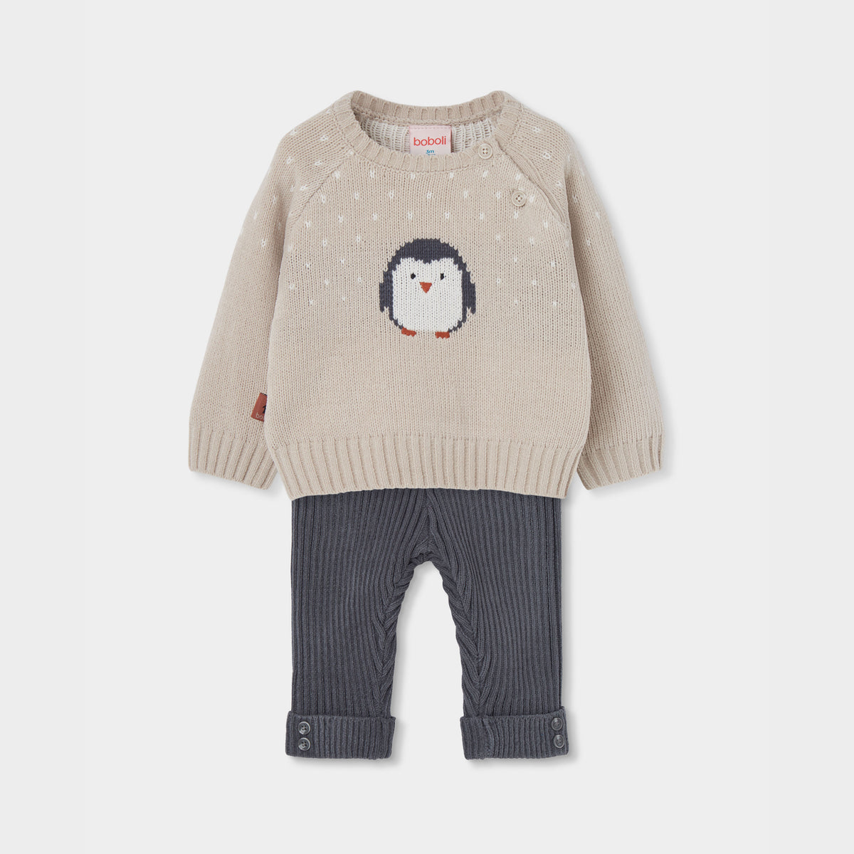 Conjunto de Malha Camisola Pinguim e Calças Caneladas
