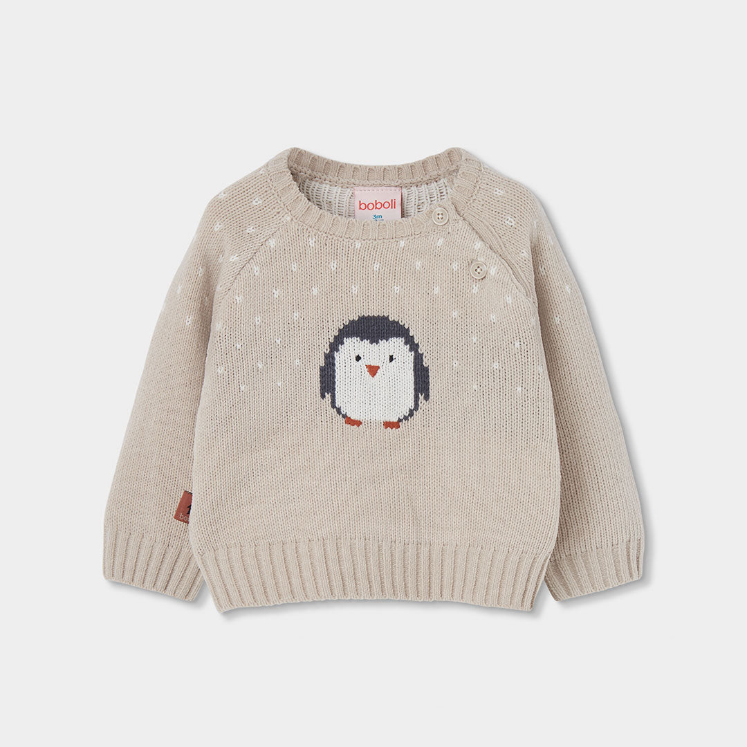 Conjunto de Malha Camisola Pinguim e Calças Caneladas