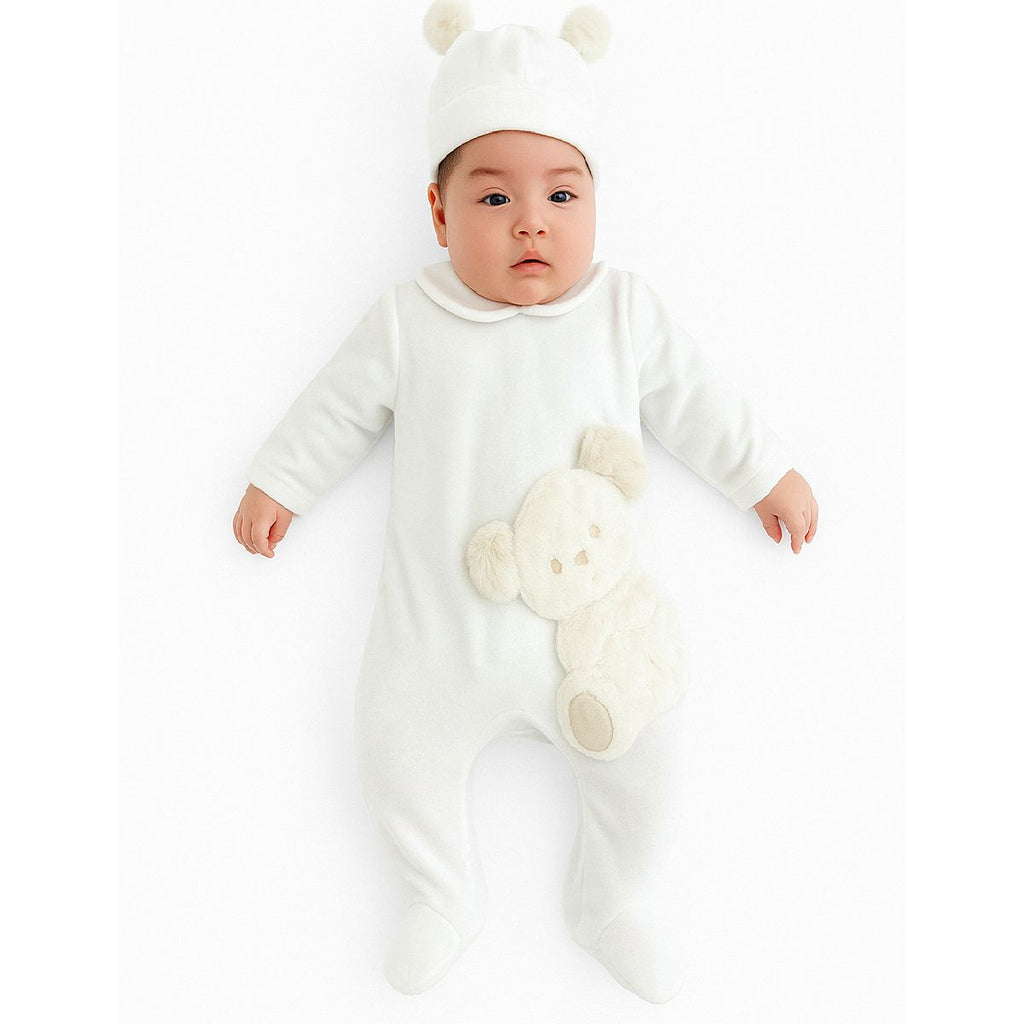 Babygrow c/ gorro urso-branco | DEOLINDA
