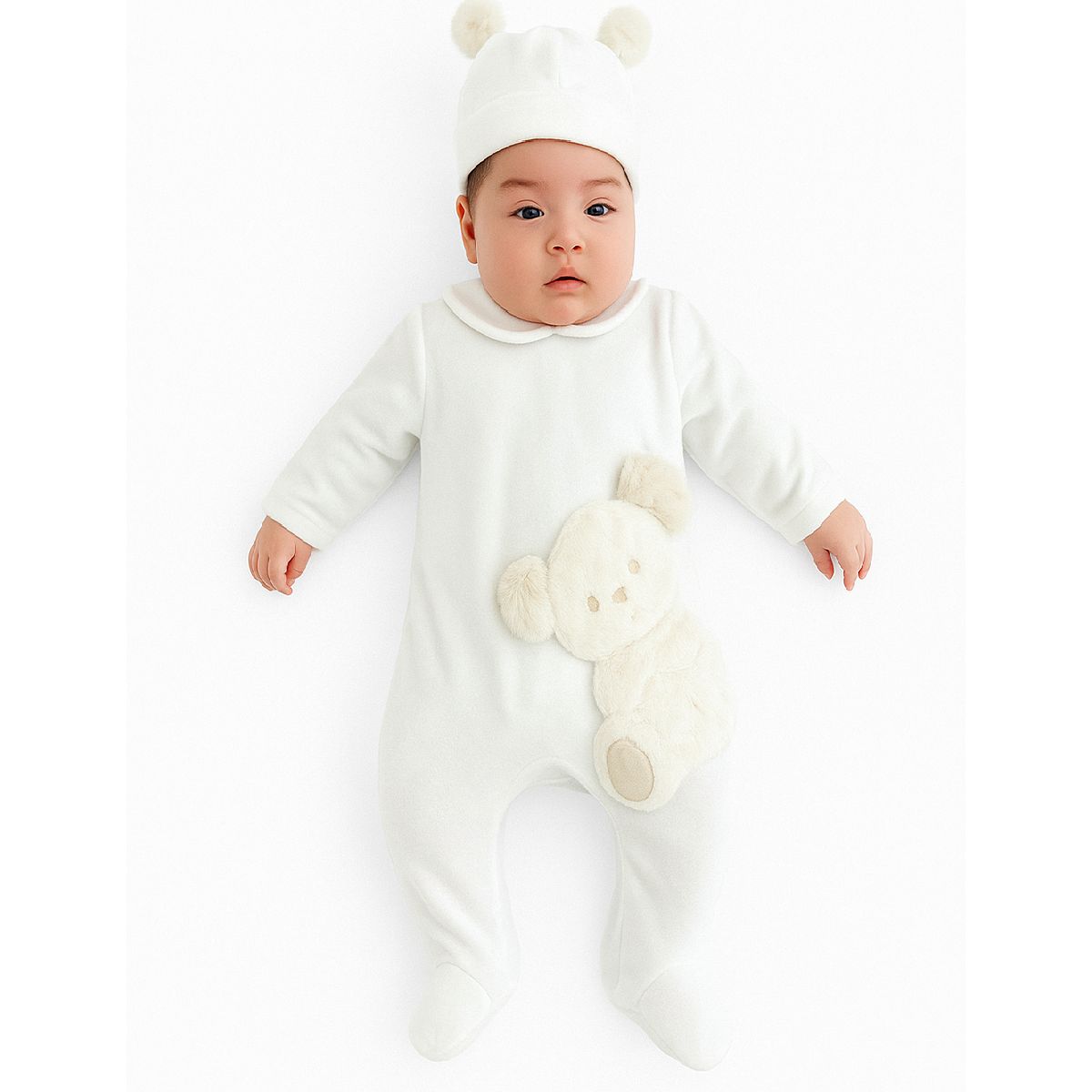 Babygrow c/ gorro urso-branco | DEOLINDA