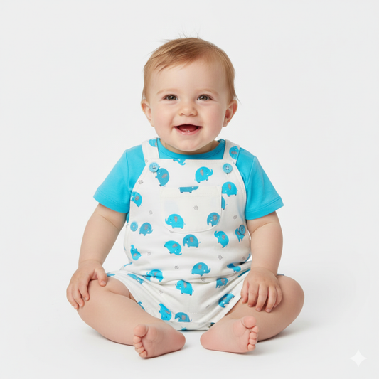 Conjunto de Jardineiras e T-shirt Azul