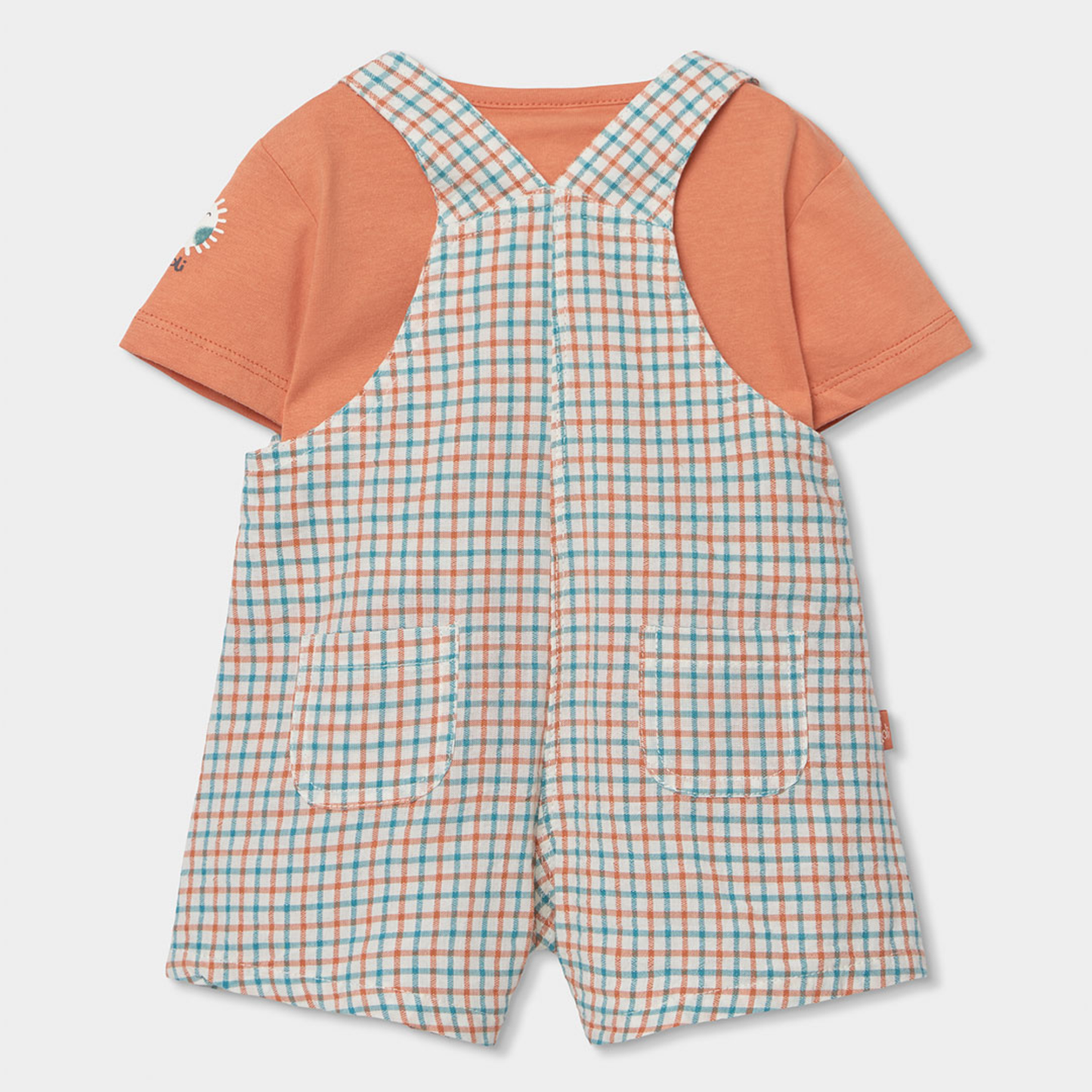 Conjunto de Jardineiras e T-shirt xadrez