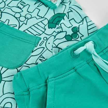 Conjunto de Bebé em Algodão Animais Verdes