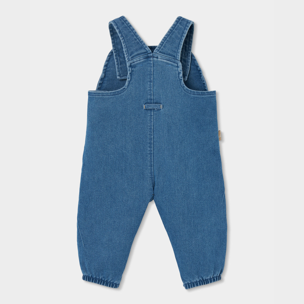 Conjunto Jardineiras de Ganga Urso e Body Bege