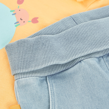 Conjunto de Bebé em Algodão Amarelo com Baleia