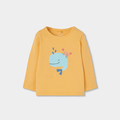 Conjunto de Bebé em Algodão Amarelo com Baleia