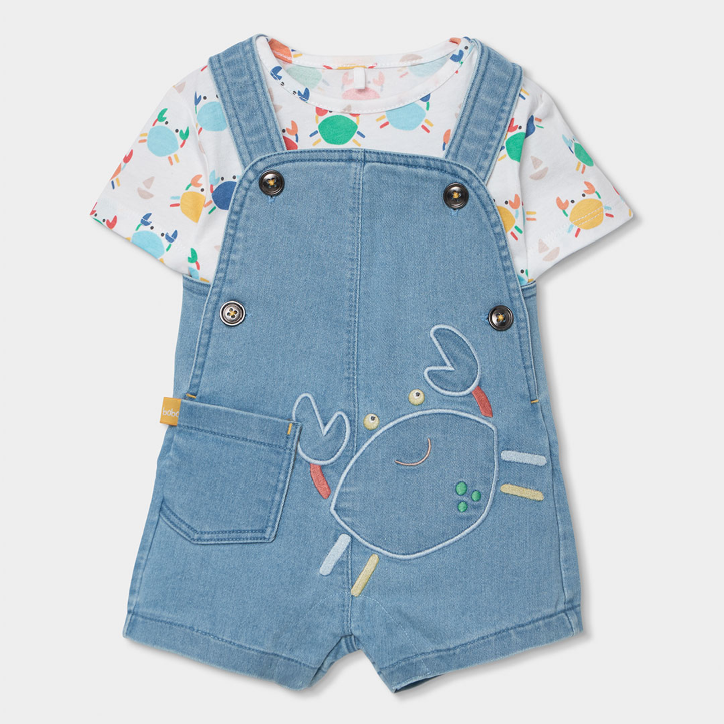 Conjunto de Jardineiras e T-shirt Caranguejo