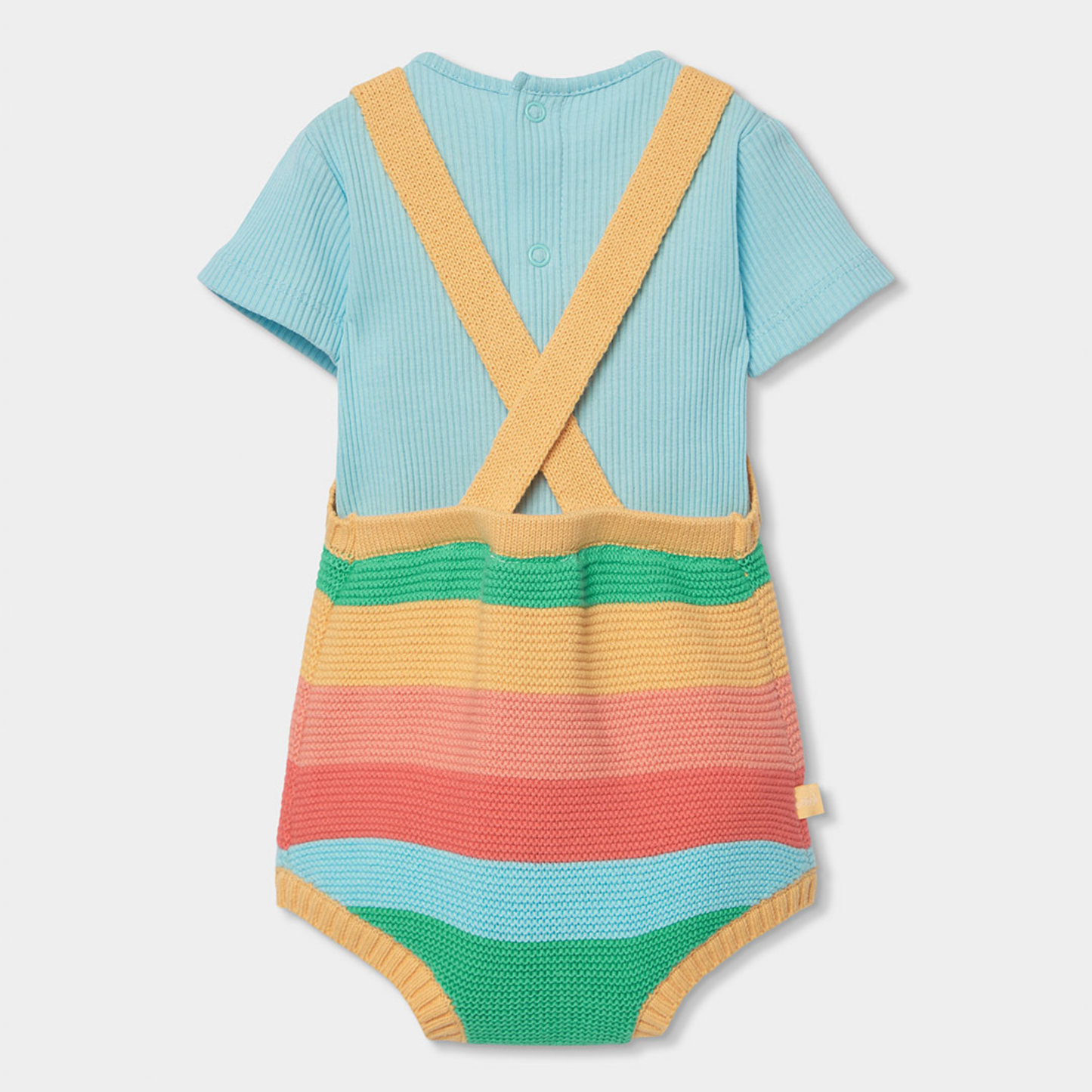Conjunto de Jardineiras em Malha às Riscas e T-shirt – Conforto e Cor para Bebé