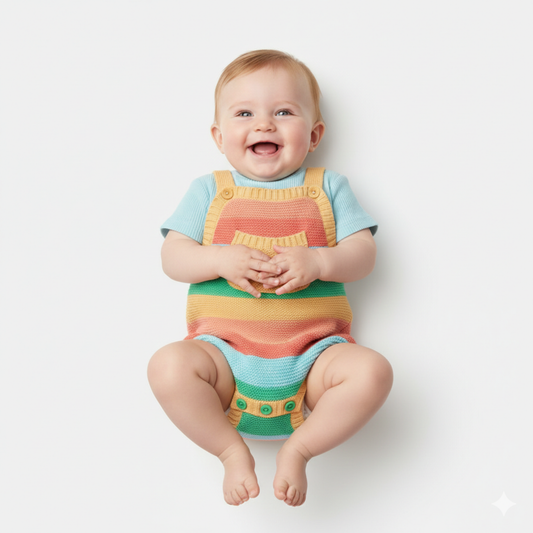 Conjunto de Jardineiras em Malha às Riscas e T-shirt – Conforto e Cor para Bebé