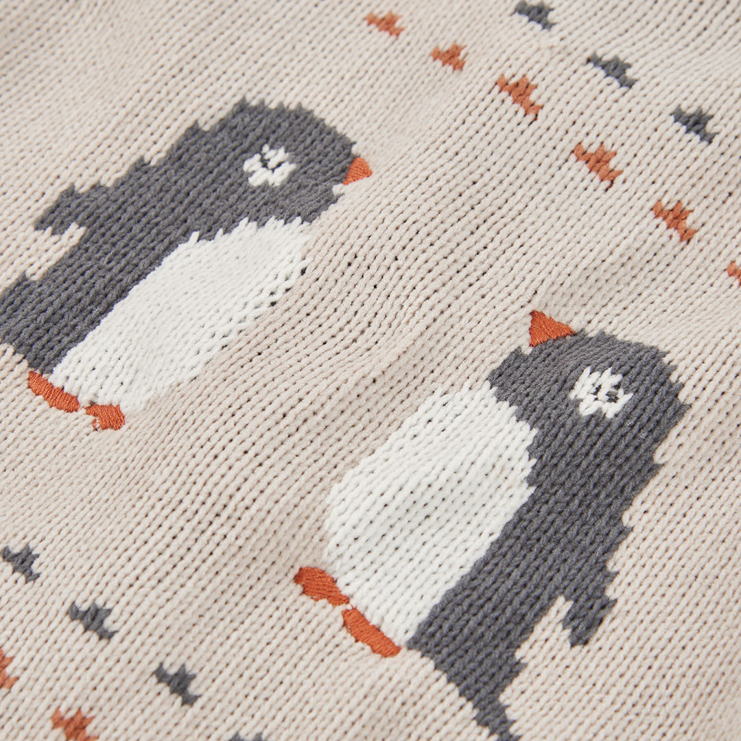 Conjunto de Malha Bege Com Pinguins