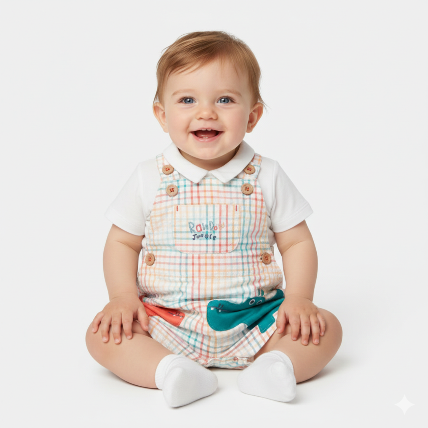 Conjunto de Jardineiras "Rainbow Jungle" e Polo – Frescura e Estilo para Bebé