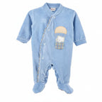 Babygrow em veludo azul elefante