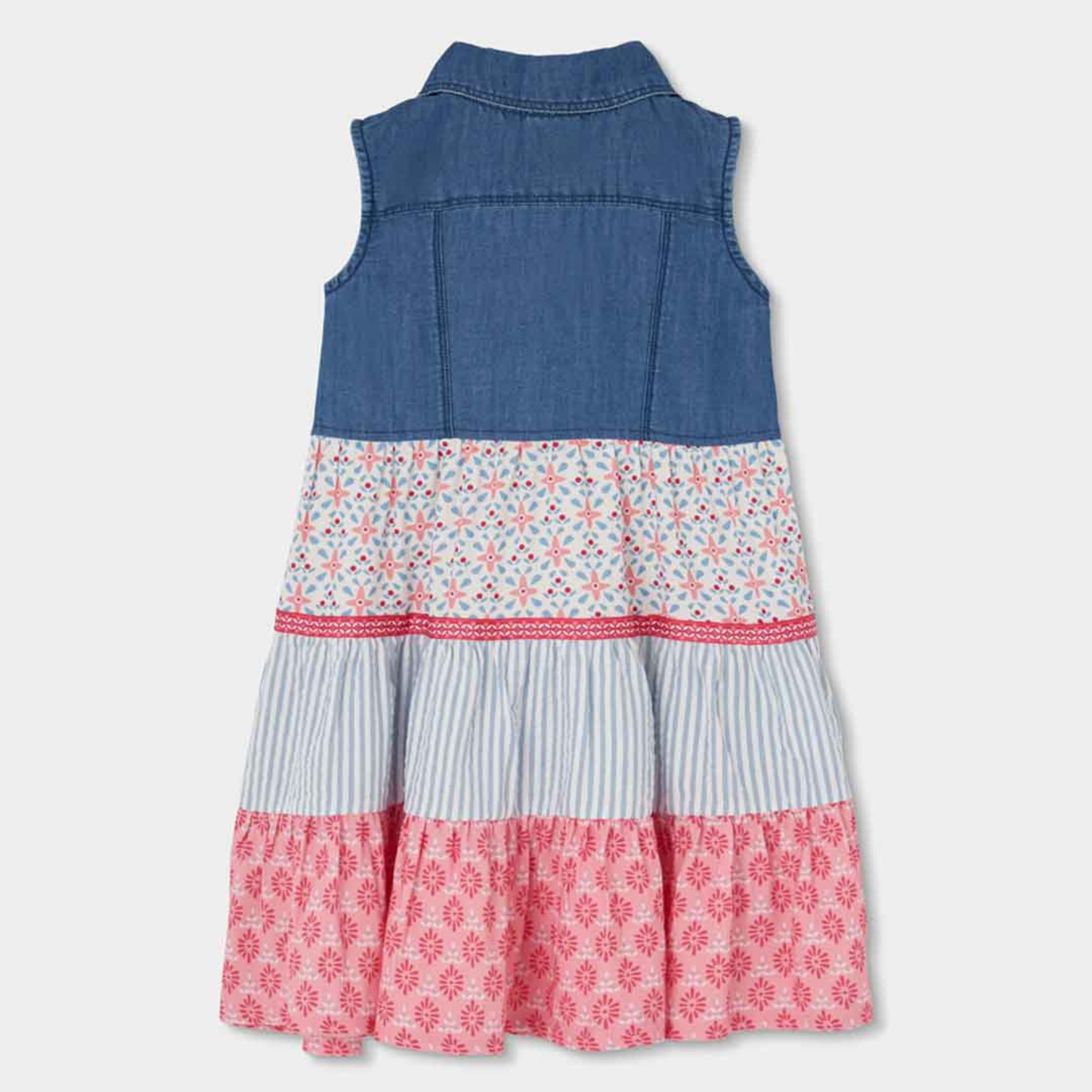 Vestido Combinado em Ganga e Saia de Folhos