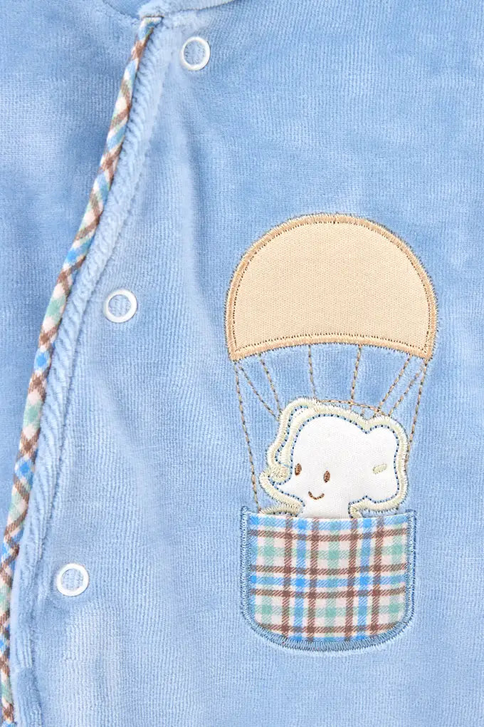 Babygrow em veludo azul elefante
