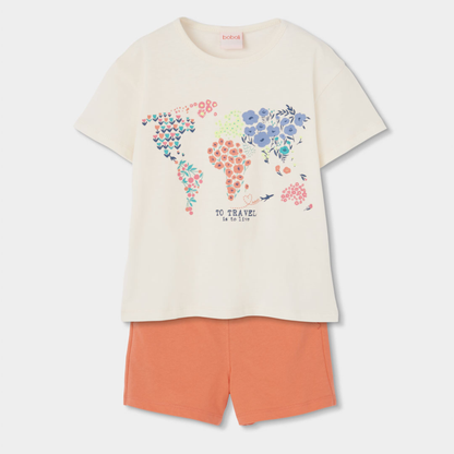 Conjunto de T-shirt e Calções Salmão