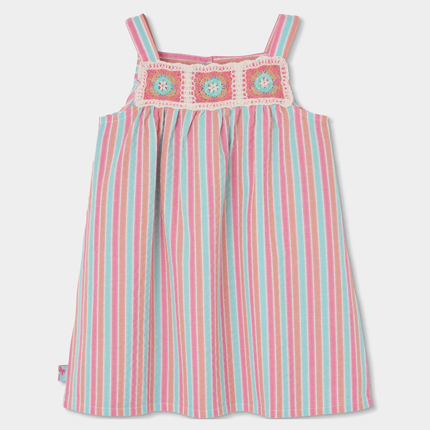 Vestido Infantil às Riscas com Detalhe em Croché – Rosa e Azul