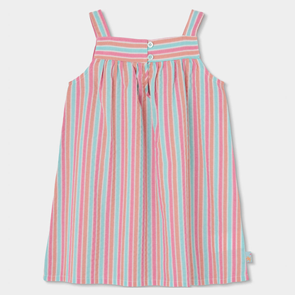 Vestido às Riscas com Detalhe em Croché