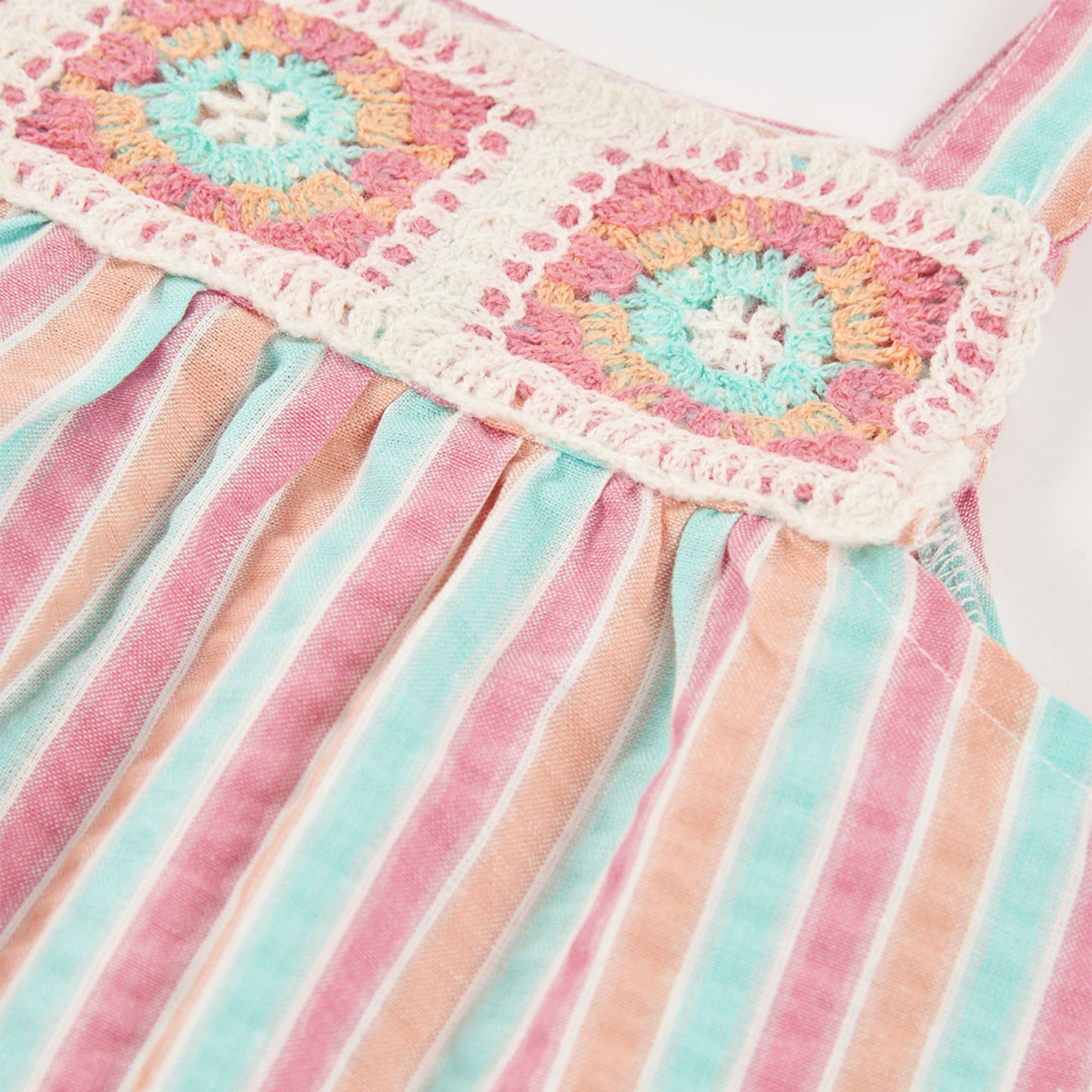 Vestido Infantil às Riscas com Detalhe em Croché – Rosa e Azul
