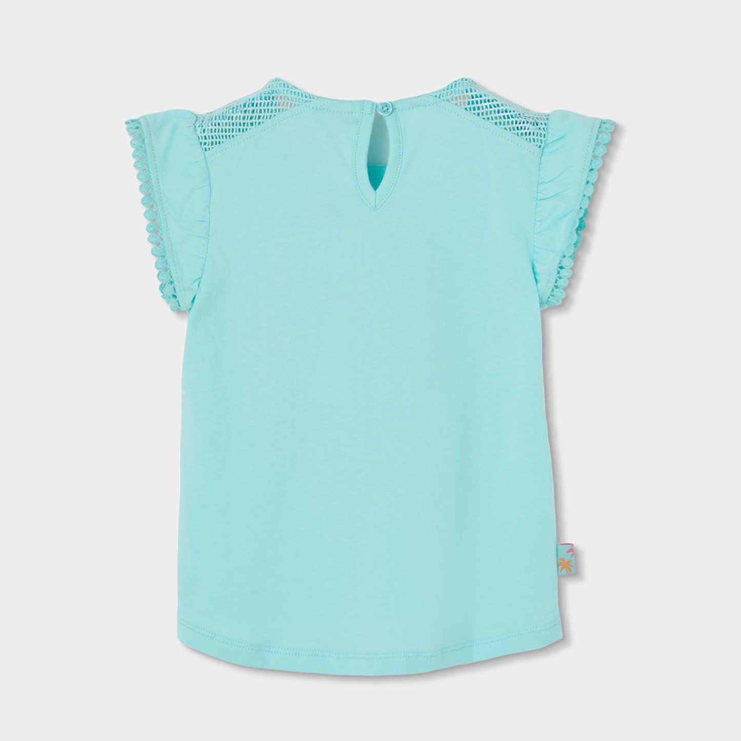 T-shirt Infantil Azul Turquesa com Estampado Verão e Aplicações – Confortável e Fresca