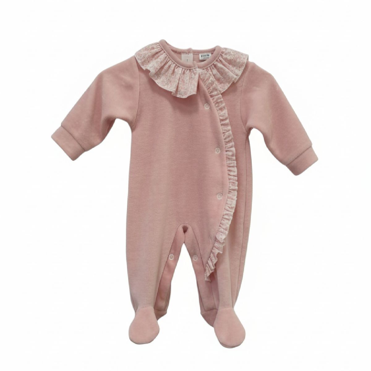 Babygrow em veludo rosa velho com folho